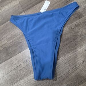 Nwot CUPSHE RETRO SUPER HIGH LEG SWIM BOTTOMS BRAZILIAN M Blue Designer Y2K